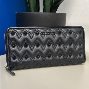 Valentino Black Leather Zigzag Quilted Wallet